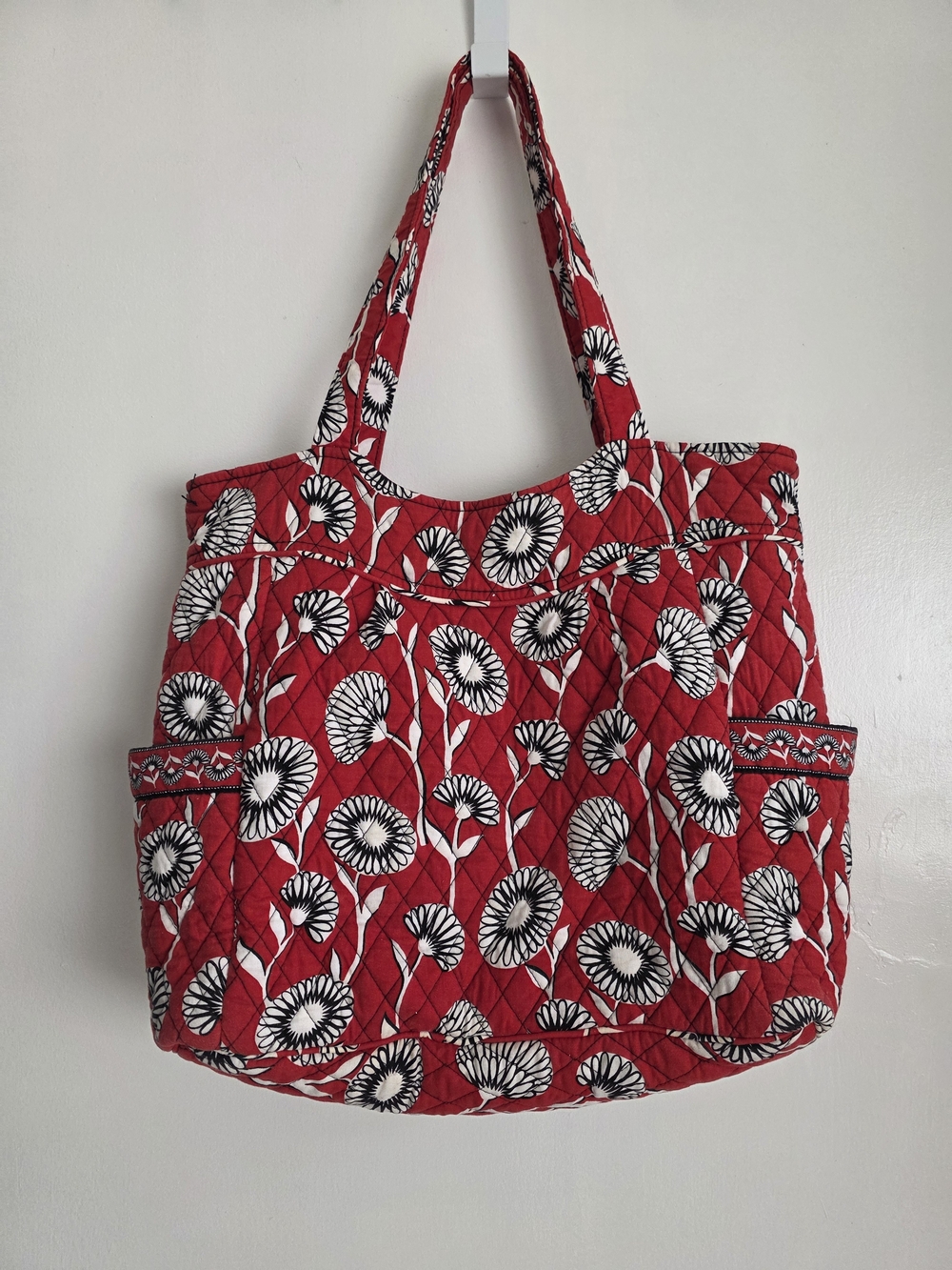 Handcrafted Red Quilted Floral Everyday Tote